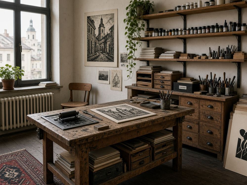 About the Printmaking / linocut studio studio at Denim Serfs Print Studio