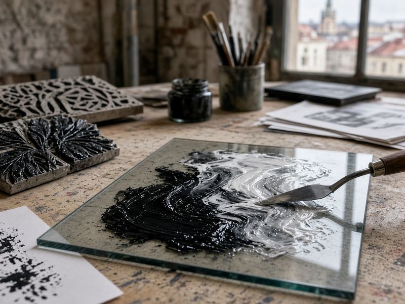 Relief inks at Denim Serfs Print Studio